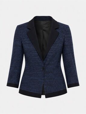 Halogen Navy and Black Single-Button Textured Blazer